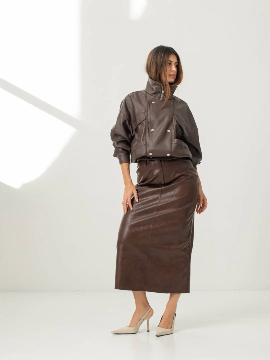 Luna woven leather clog, worn