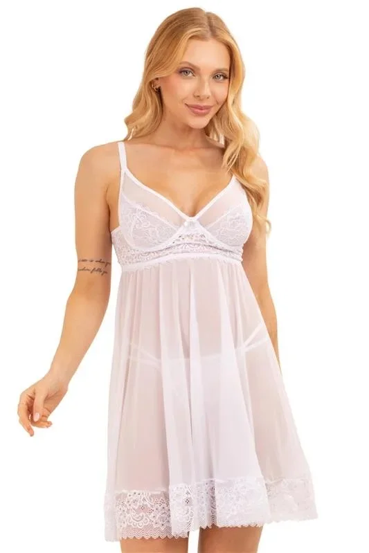 White Sheer Lace Babydoll